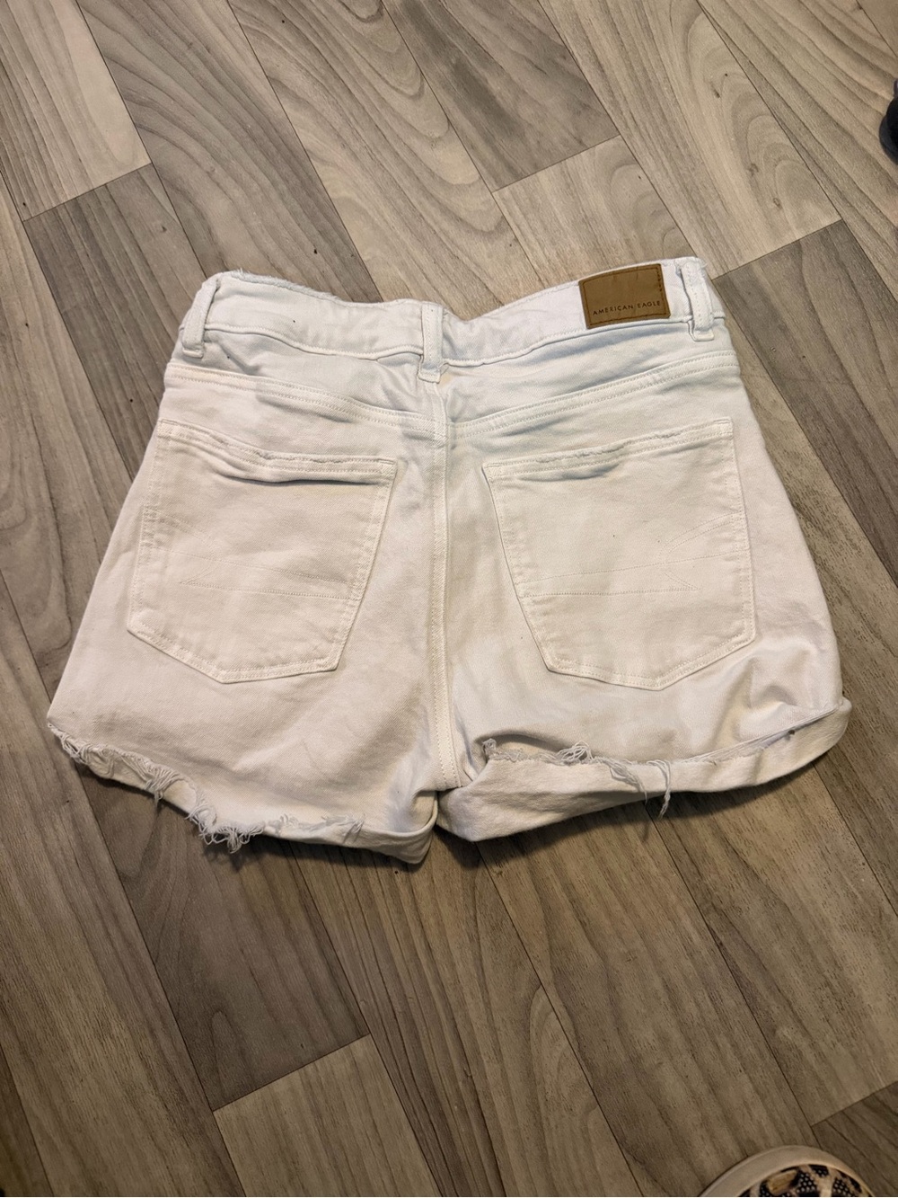 American Eagle Outfitters White Distressed Rolled-Hem Denim Shorts